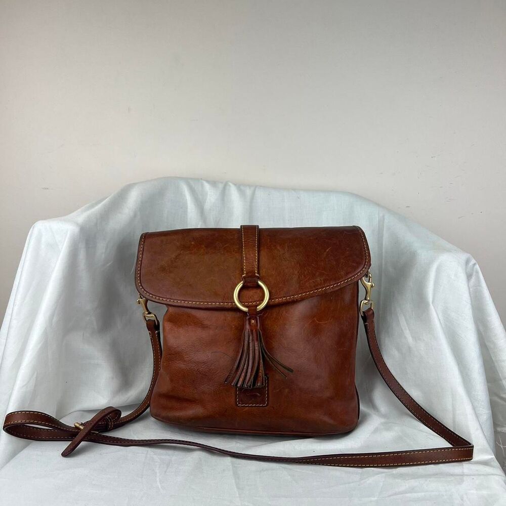Dooney Bourke Brown Florentine Vacchetta Leather Dottie Crossbody Shoulder Bag